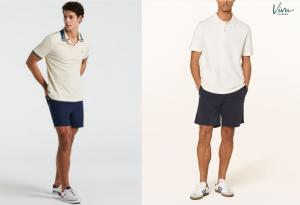 Áo polo trắng và quần short là combo trẻ trung, hiện đại