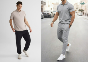 Set áo polo trắng và quần jogger vô cùng năng động, cá tính