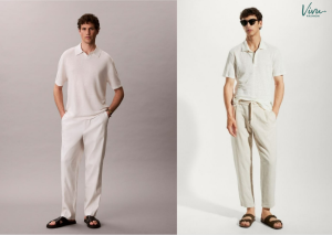Phối áo polo trắng với quần linen hiện đại, trẻ trung