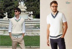 Diện áo thun polo trắng mix áo gile tạo diện mạo trẻ trung