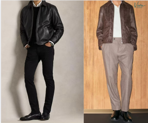 Phối đồ áo polo trắng và áo jacket da tạo set đồ cực kỳ cá tính, cool ngầu