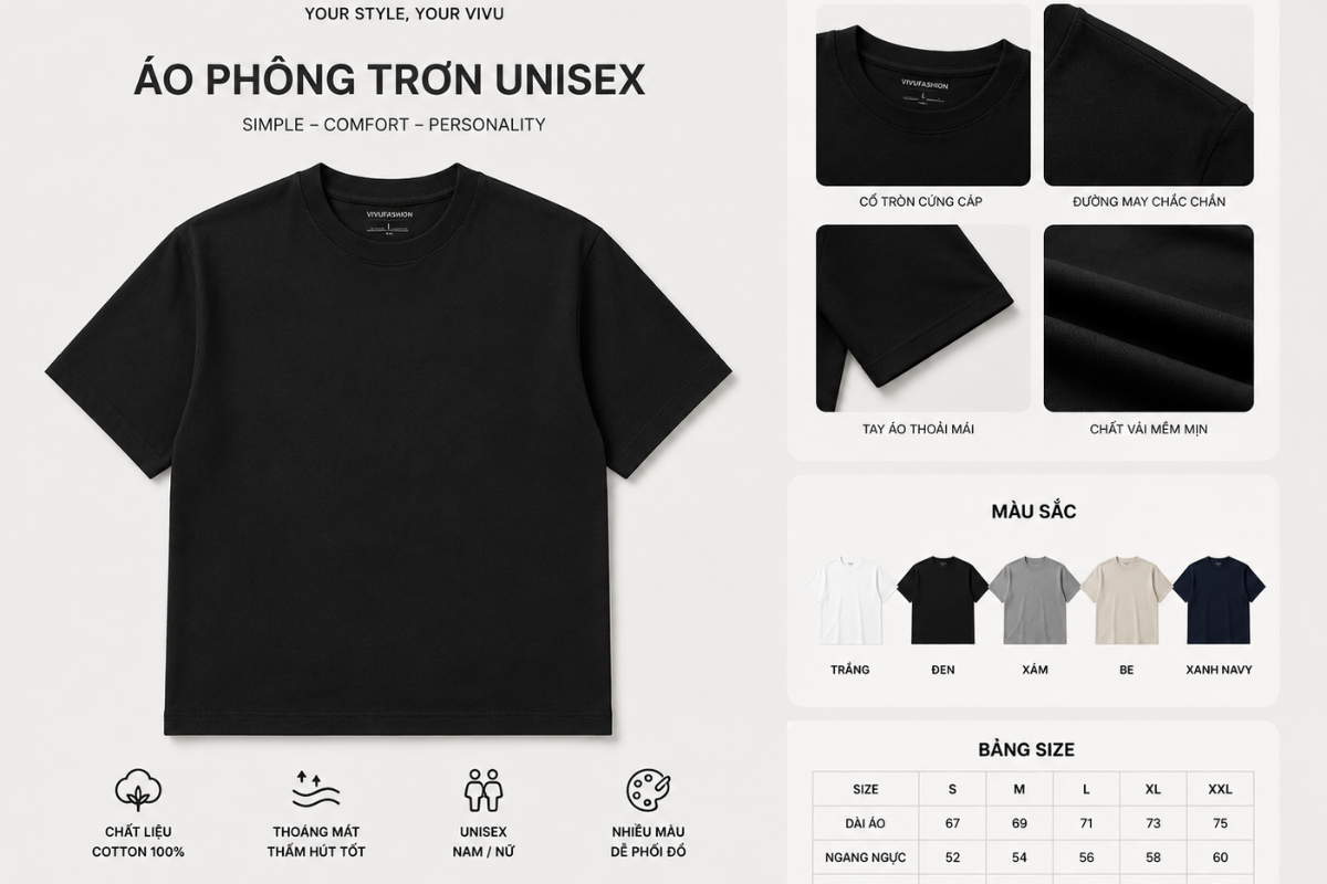 Áo phông trơn unisex 